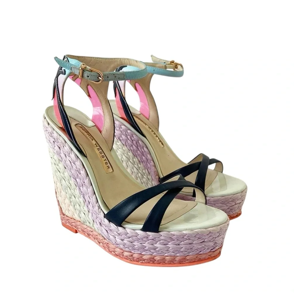 Sophia Webster Lucita MALIBU wedge sandals pastel multicolor size 40 espadrille